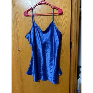 VTG Royal Blue Satin Chemise Nightgown V-Neck Spaghetti Strap Slip Large RN60128